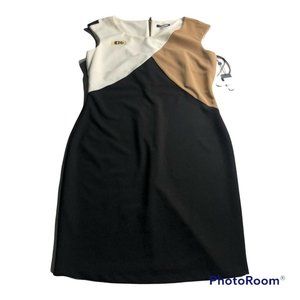 NEW Womens Tommy Hilfiger Sz 12 Neutral Tone Color Block Sleeveless Pencil Dress